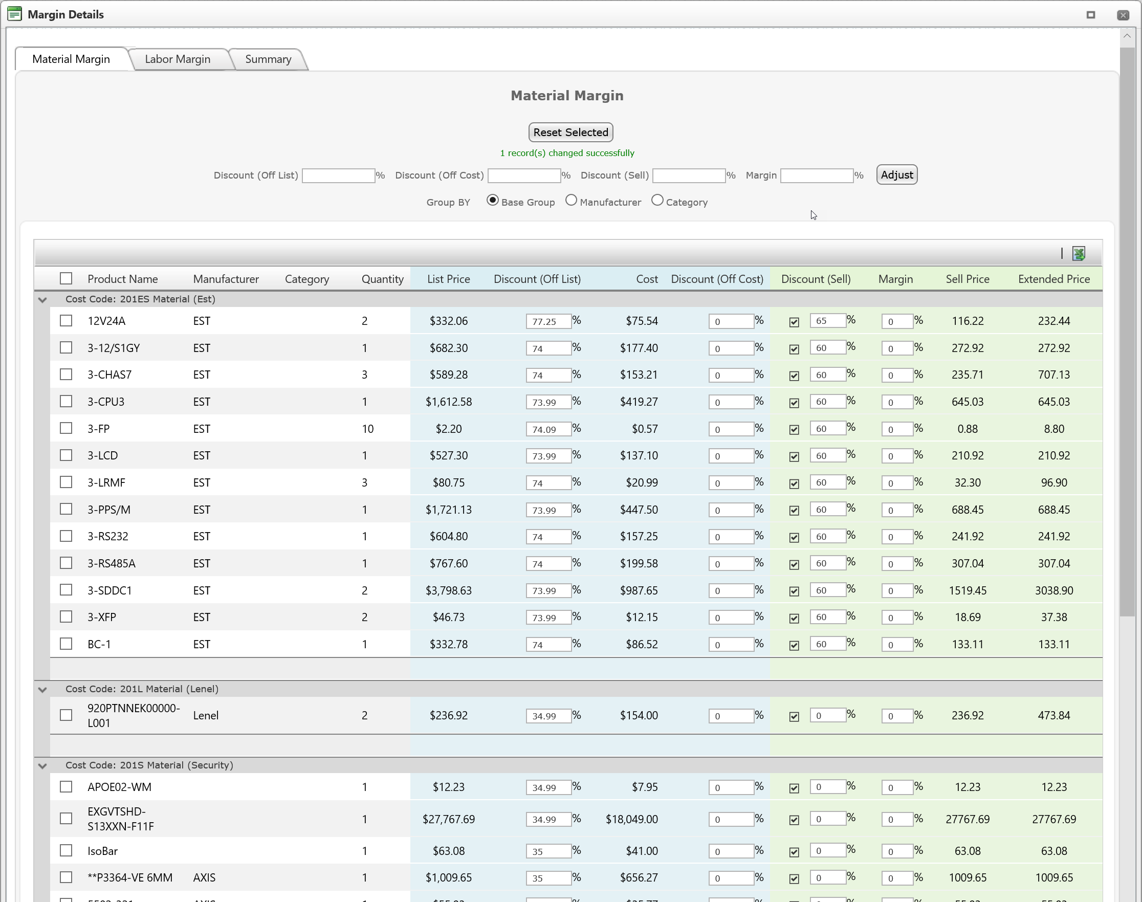 Discounts and Margin Adjustment Screenshot