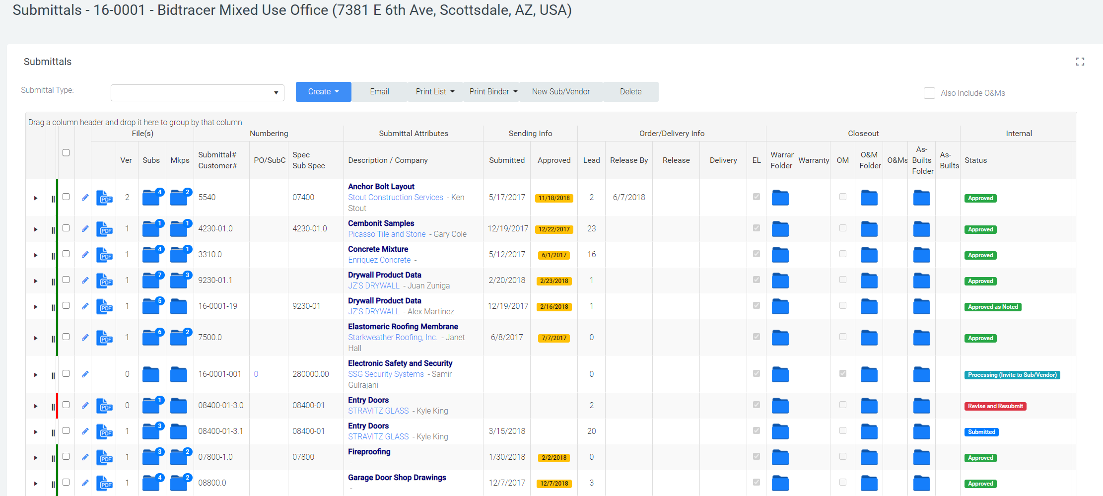 Submittal Tracking